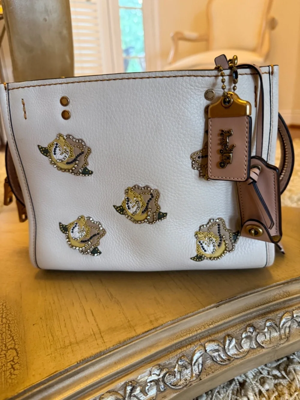 Coach Rogue 25 Tea Rose Appliqué Satchel Chalk Glovetanned Leather Rare NWOT